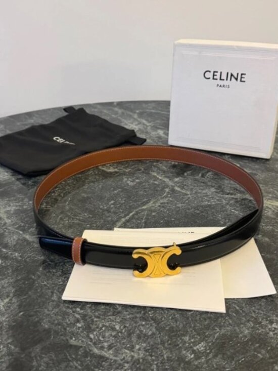 Celine Accessories - New Celine Triomphe Reversible Leather Belt - Black/Tan - 90cm